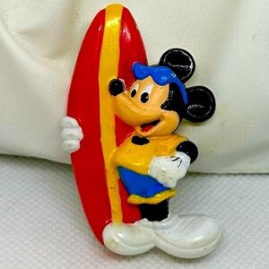 Vintage Mickey Mouse with surfboard plastic brooch/pin Fandom jewelry